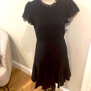 Rebecca Taylor solid Black Tweed dress lace details